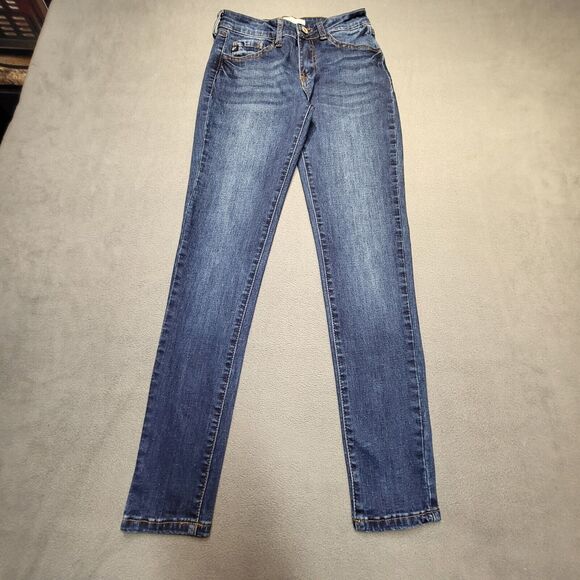 Kancan Jeans Juniors Size 5 Blue Mid Rise Skinny Leg Distressed Stretch Denim - Picture 1 of 10